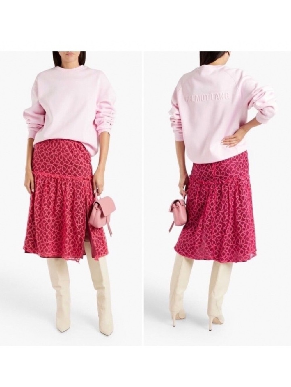 NWT Walter Baker Hydee Pink Lace Midi Skirt In Cerise Pink. Size 8. Retail $188